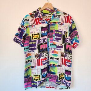 Forever 21 Vintage Pepsi Logo Button-Up Shirt - Colorful Retro 90s Pop Art Style